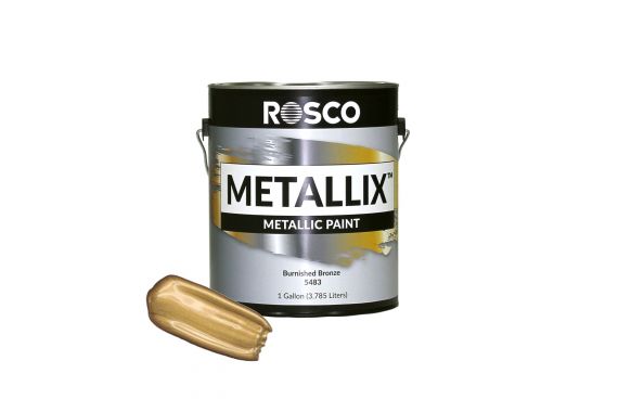 An Image of the Rosco metallic paint with a small colour sample next to it