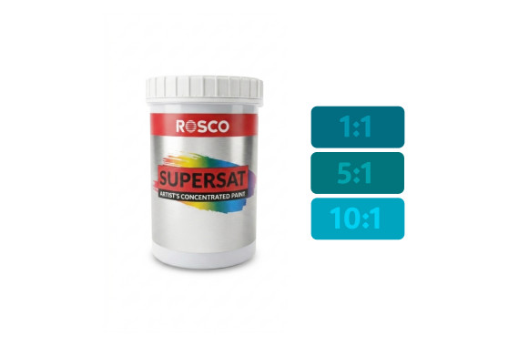 A tub of the Rosco Supersaturated Terquoise Blue 1L