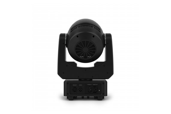 An image of the back of the Sentinel Moving head wash showing the power in/out connectors and 3-pin DMX connections