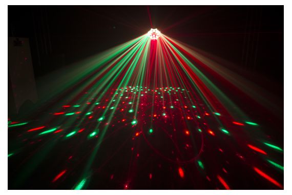 One of the effects that can be created using the Swarm FX. It shows a mixture of red and green laser effects being projected onto the ground