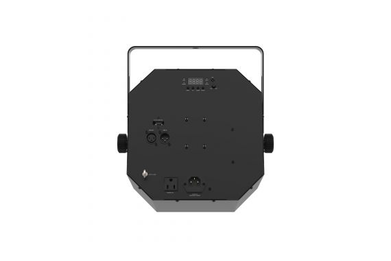 An Image on the back of the Chauvet DJ Swarm FX showing the power connects, DMX and ILS connection port
