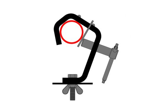 An Image of the Universal Hook clamp connected to an aluminum tube