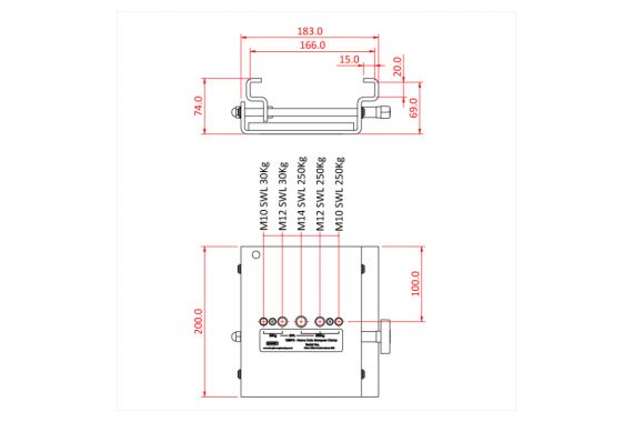 An Image of the technical diagram for the Doughty heavy duty tent clamp