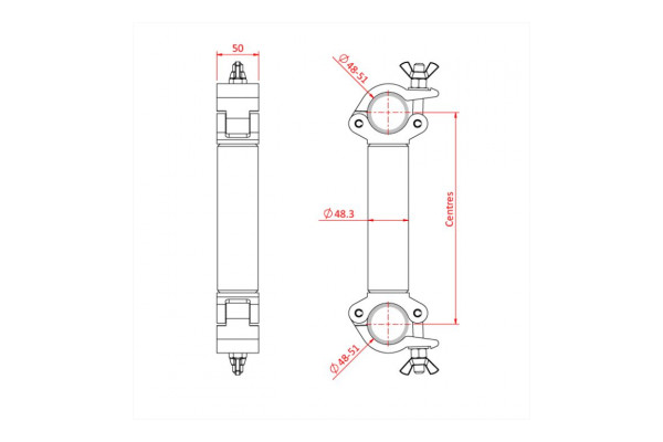 An Image of the technical drawing for the Doughty Pipe coupler
