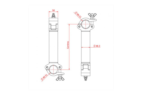 A technical drawing of the Doughty Pipe to Pipe coupler