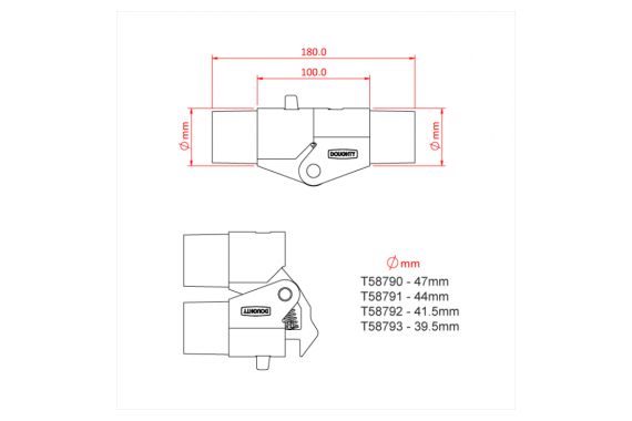 A technical drawing of the Doughty Locking Elbows