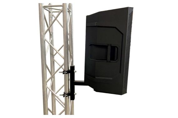 An image of the Doughty Speaker bracket with a speaker attached