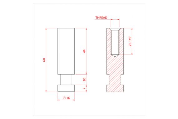 An Image of the technical drawing for the Doughty Spigot