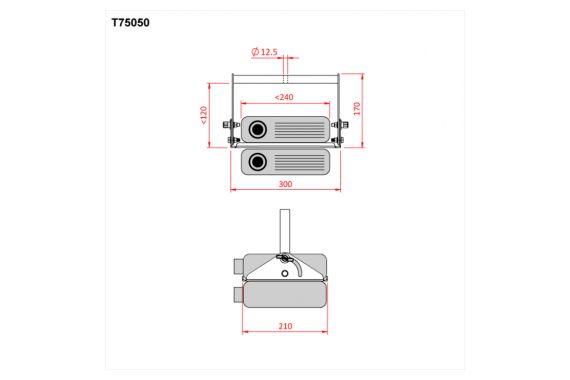 A technical drawing of the projector cradle