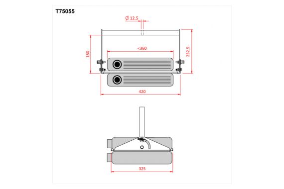 An technical drawing of the projector cradle