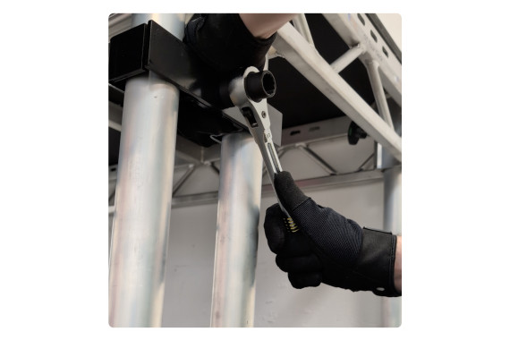 Our Stage Depot Quad Podger being used to tighten a bolt upon a stage setting