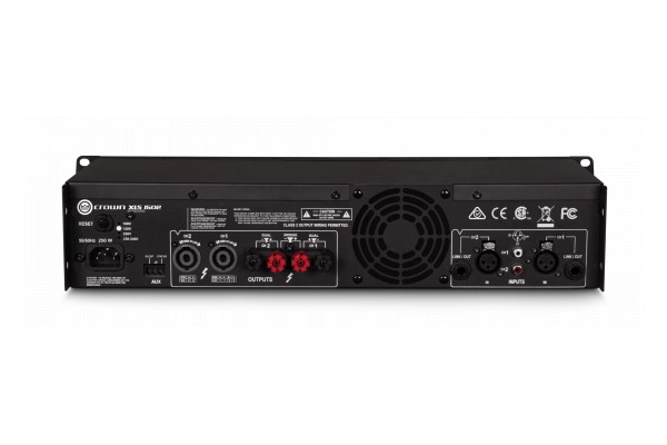 An image of the back of the Crown XLS 1502 with the avalible ports and connections