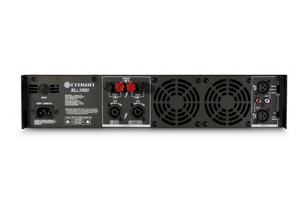 An Image of the back of the XLI 3500 powered amp with the avalible ports and connections