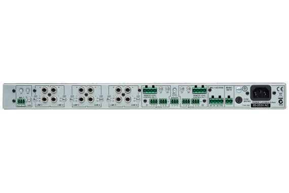 An Image of the back of the Cloud two zone digital mixer showing all of the input and output connections
