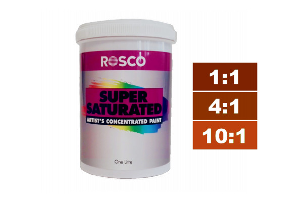 Rosco Supersaturated Paint Burnt Sienna 1L. Paint can be diluted to achieve different shades.