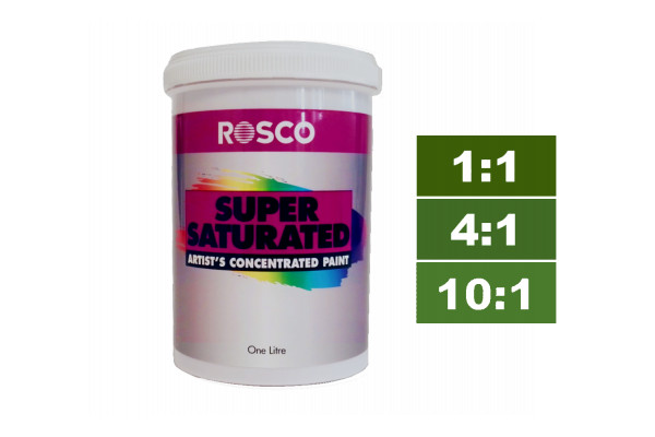 Rosco Supersaturated Paint Chrome Green 1L. Paint can be diluted to achieve different shades.