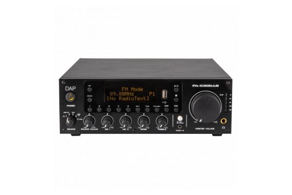 An Image of the front DAP audio mixer amp showing the devices screen and manual controls