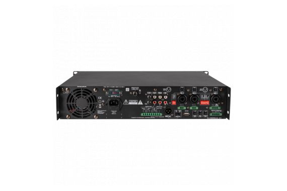 An Image of the back of the DAP audio Mixer Amp showing the avalible ports and connections