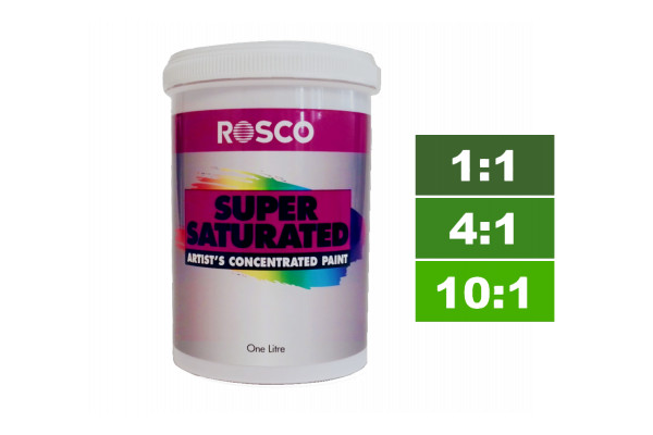 Rosco Supersaturated Paint Grass Green 1L. Paint can be diluted to achieve different shades.