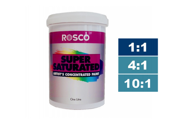 Rosco Supersaturated Paint Green Shade Blue 1L. Paint can be diluted to achieve different shades.