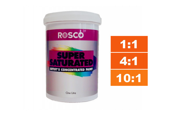 Rosco Supersaturated Paint Moly Orange 1L. Paint can be diluted to achieve different shades.