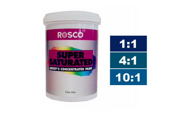 Rosco Supersaturated Paint Navy Blue 1L. Paint can be diluted to achieve different shades.
