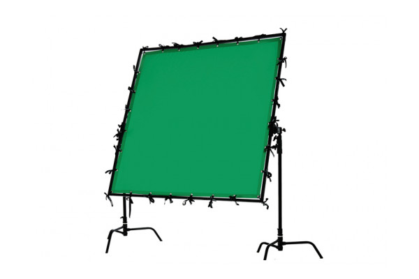 The Rosco ChromaFly Drape shown attached to a frame