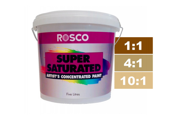 Rosco Supersaturated Paint Raw Sienna 5L. Paint can be diluted to achieve different shades.