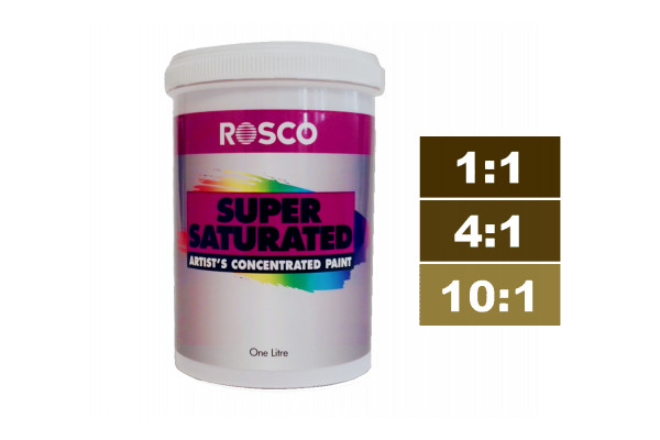 Rosco Supersaturated Paint Raw Umber 1L. Paint can be diluted to achieve different shades.