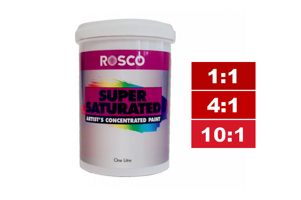 Rosco Supersaturated Paint Spectrum Red 1L. Paint can be diluted to achieve different shades.