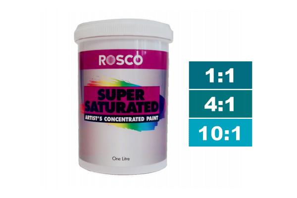 Rosco Supersaturated Paint Turquoise Blue 1L. Paint can be diluted to achieve different shades.