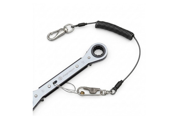 An image of the Stage Depot Quad  Spanner with tool lanyard attached