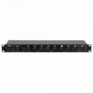 An Image of the DMX splitter showing the front facing 5 & 3 Pin XLR DMX ports