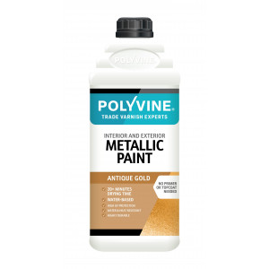 A bottle of the Polyvine 2L Antique Gold Paint
