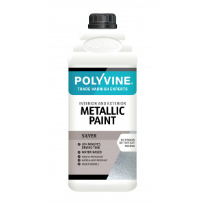 A bottle of the Polyvine Metallic Paint Silver 2L