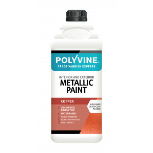 A bottle of the Polyvine Metallic Paint Copper 2L