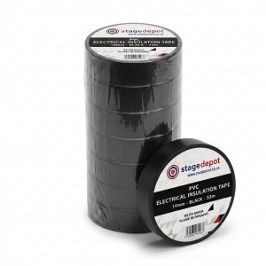 A sleeve of the Stage Depot 19mm PVC tapes with a roll of the 19mm black outside of this and placed in front of the tube