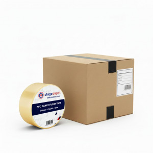 An image of the Stage Depot dance floor tape next to the box of 18
