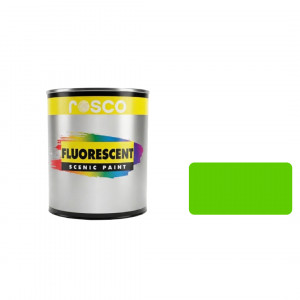 A tub of the Rosco fluorescent blue 0.473L paint with a colour swatch next to the pot