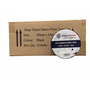 A Roll of stage depot dance floor tape next to the box of 18