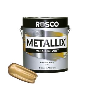 An Image of the Rosco metallic paint with a small colour sample next to it