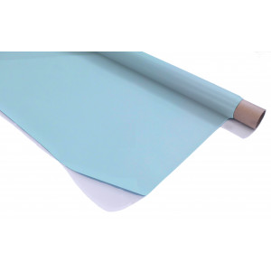 Rosco Sky Blue Projection Screen partially unravelled from a roll