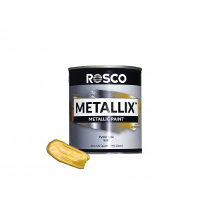 An Image of the Rosco Metallix paint with a sample next to it