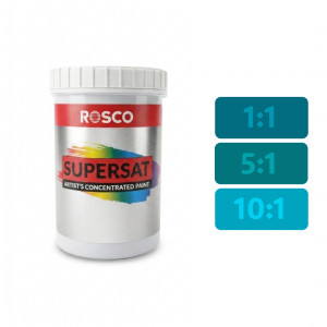 A tub of the Rosco Supersaturated Terquoise Blue 1L