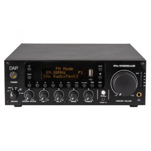 An Image of the front DAP audio mixer amp showing the devices screen and manual controls
