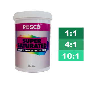Rosco Supersaturated Paint Pthalo Green 1L. Paint can be diluted to achieve different shades.
