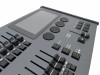 A closer view of the of the 7-inch touch screen, encoder wheels and master fader on the front of the FLX Desk